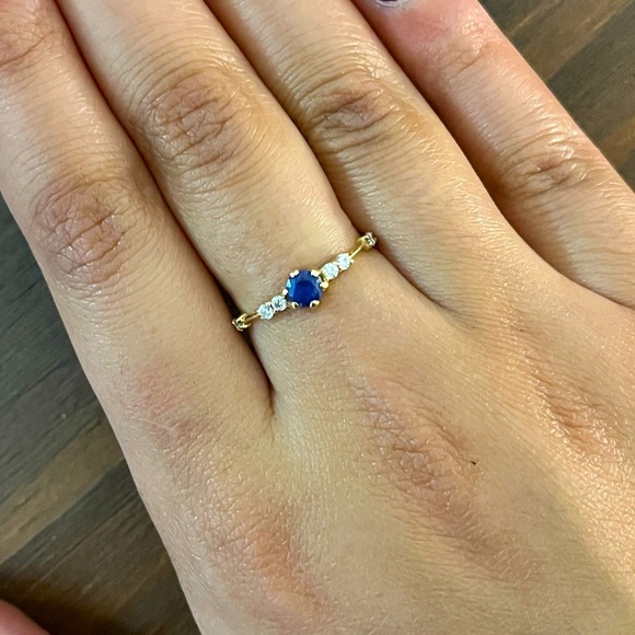 Dainty Sapphire and Moissanite Ring - Picture 3 of 4